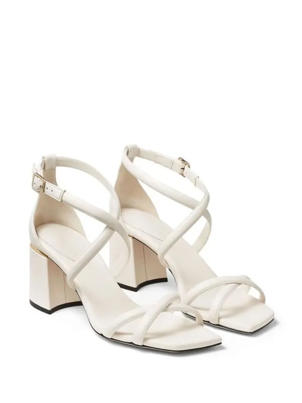 Jimmy Choo Rheea White Leather Block Heel Wrap Sandals